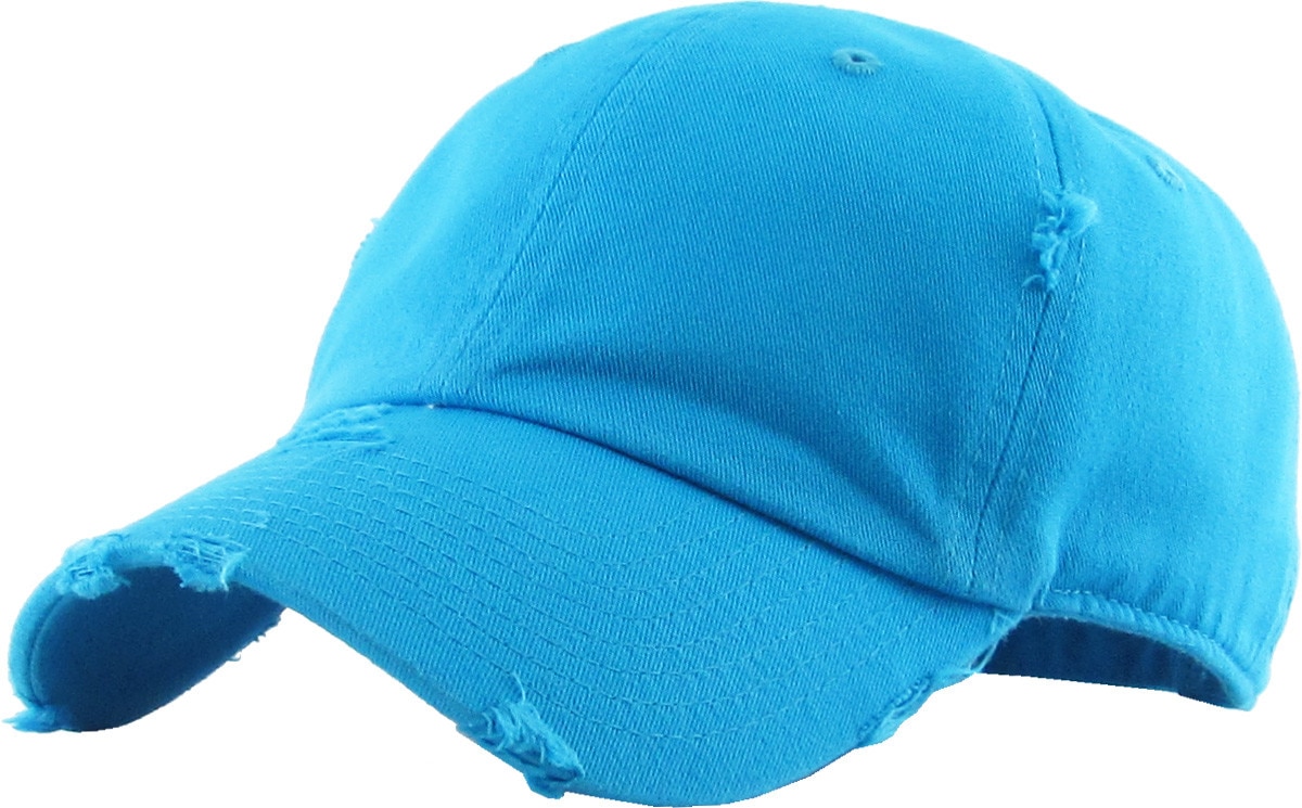 Aqua Blue Distressed Vintage Baseball Cap Front Side View